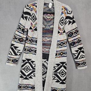 Pinklicious Aztec Cardigan Sweater Women Small Gray Rainbow Southwest Longline